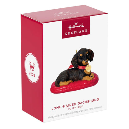 Hallmark - Adorno navideño de Recuerdo 2025, Cachorro Love Dachshund de Pelo Largo 2025, Regalos para Amantes de los Animales