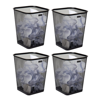 Mind Reader Mesh Trash Can, Waste Paper Basket, Square, Office, Metal Mesh, 9.75" L x 9.75" W x 12.25" H, Set of 4, Black