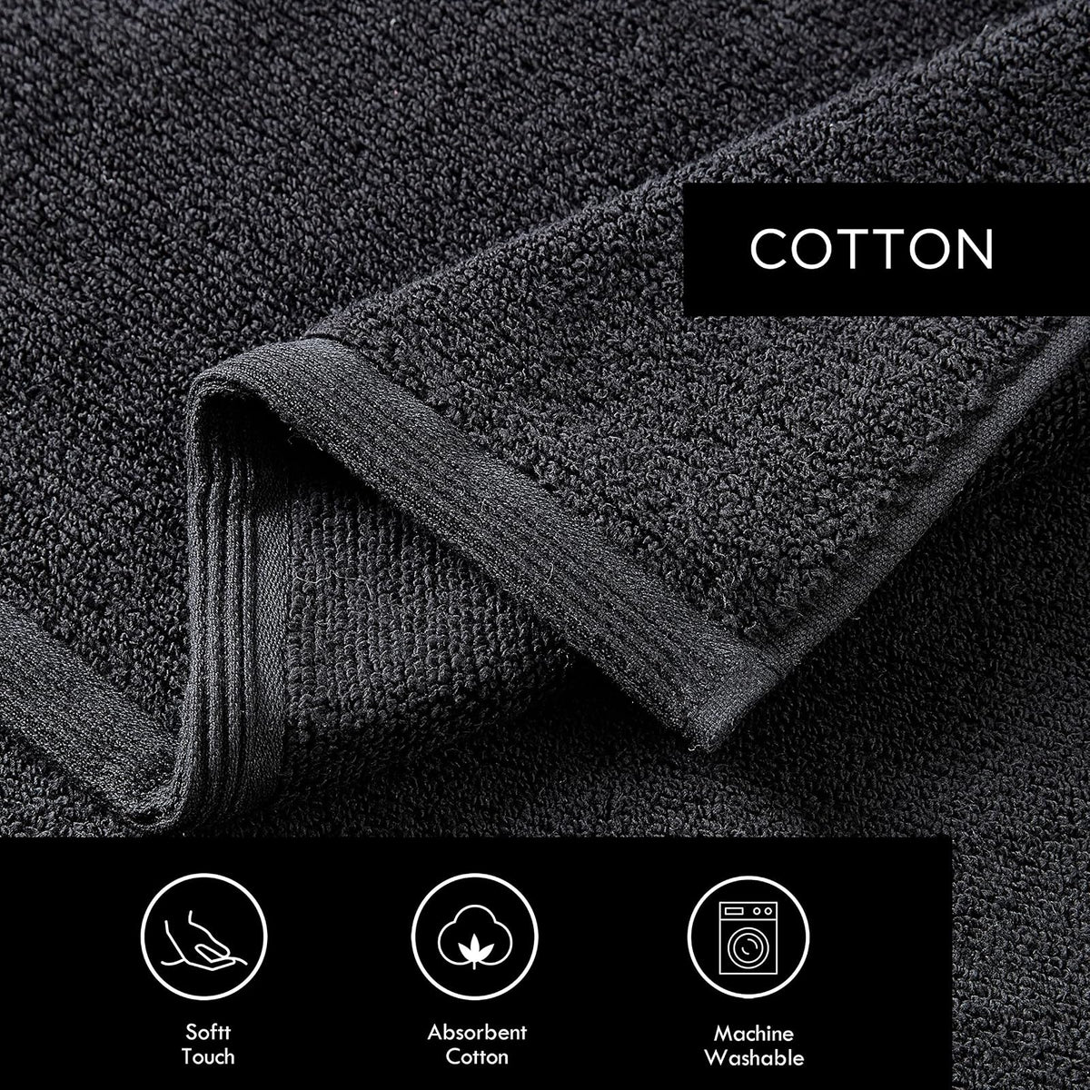 Vera Wang - Toallas de baño, Altamente absorbentes y súper Suaves, Esenciales de baño, Certificado Oeko-Tex, (Plisado esculpido, Negro, 6 Piezas)