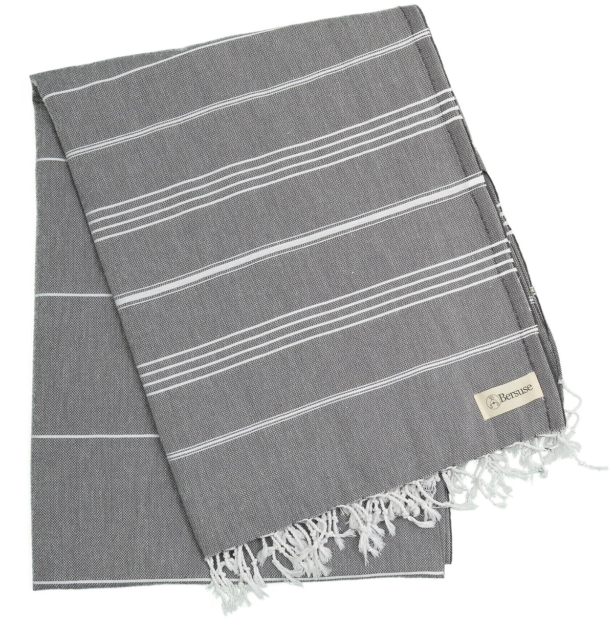 Bersuse - Manta para Cama o sofá (100% algodón, tamaño XL), diseño de Rayas, 61 x 82 Pulgadas, Color Gris