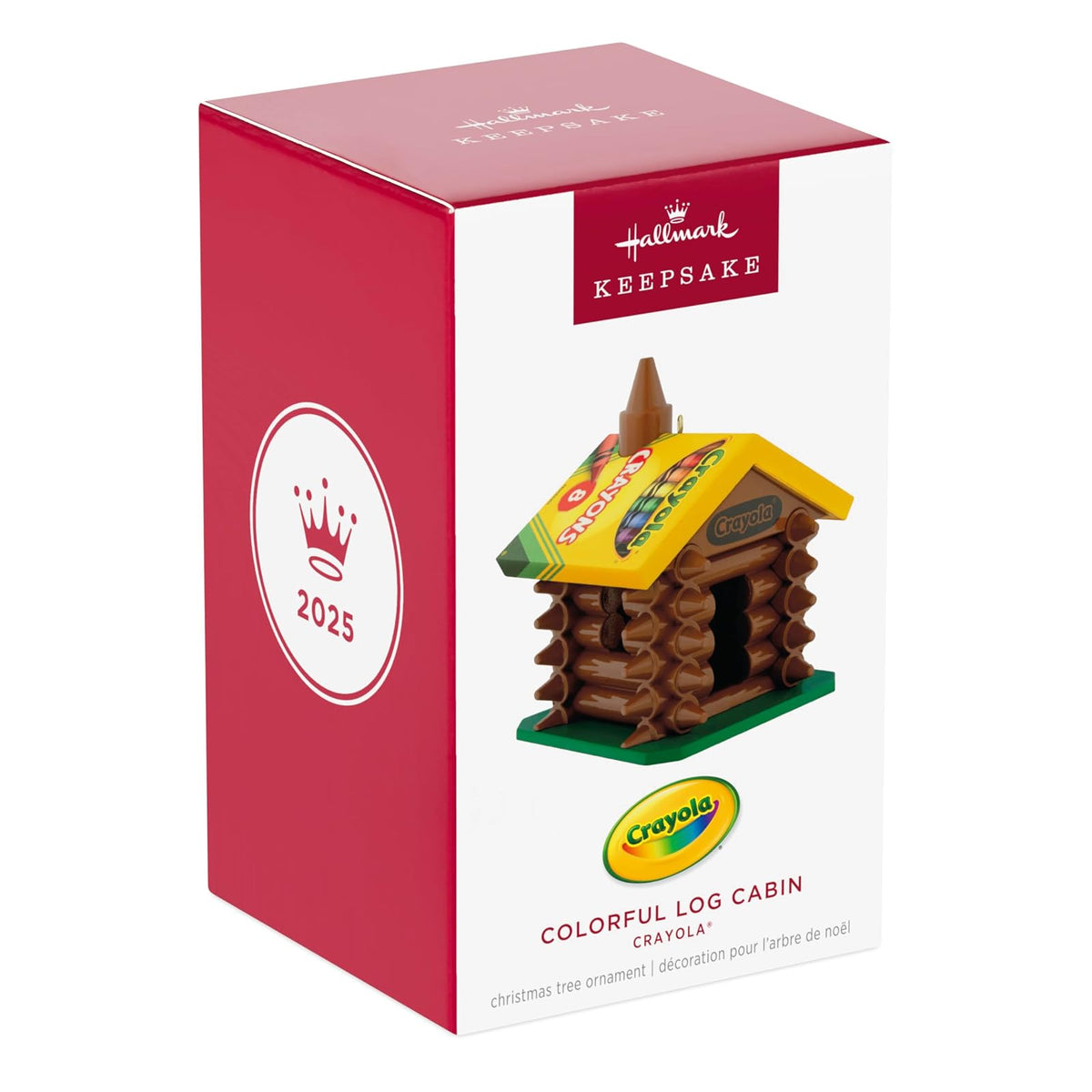 Hallmark - Adorno navideño de Recuerdo 2025, Crayola Colorida cabaña de Troncos, Regalos para niños