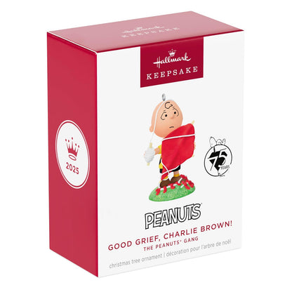 Hallmark - Adorno navideño de Recuerdo 2025, The Peanuts Gang 75 Aniversario Good Grief, Charlie Brown!, Regalos para fanáticos de los Cacahuetes