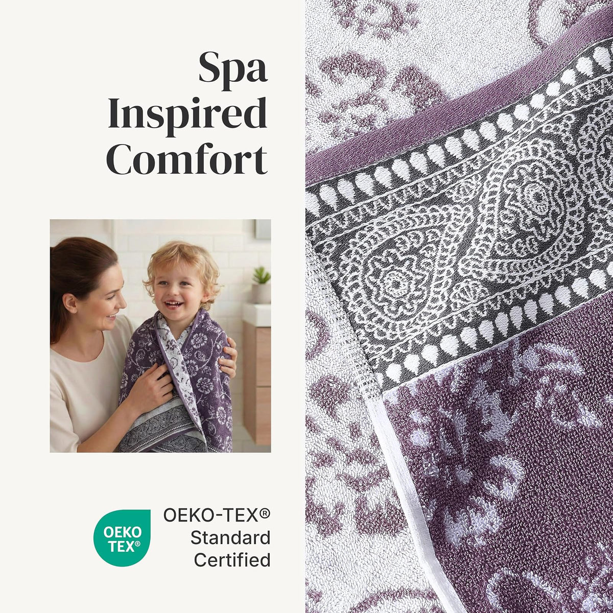 Modern Threads - Juego de 6 Piezas, 2 Toallas de baño, 2 Toallas de Mano, 2 paños de baño teñidos de Jacquard/Toallas sólidas, Ofelia orquídea