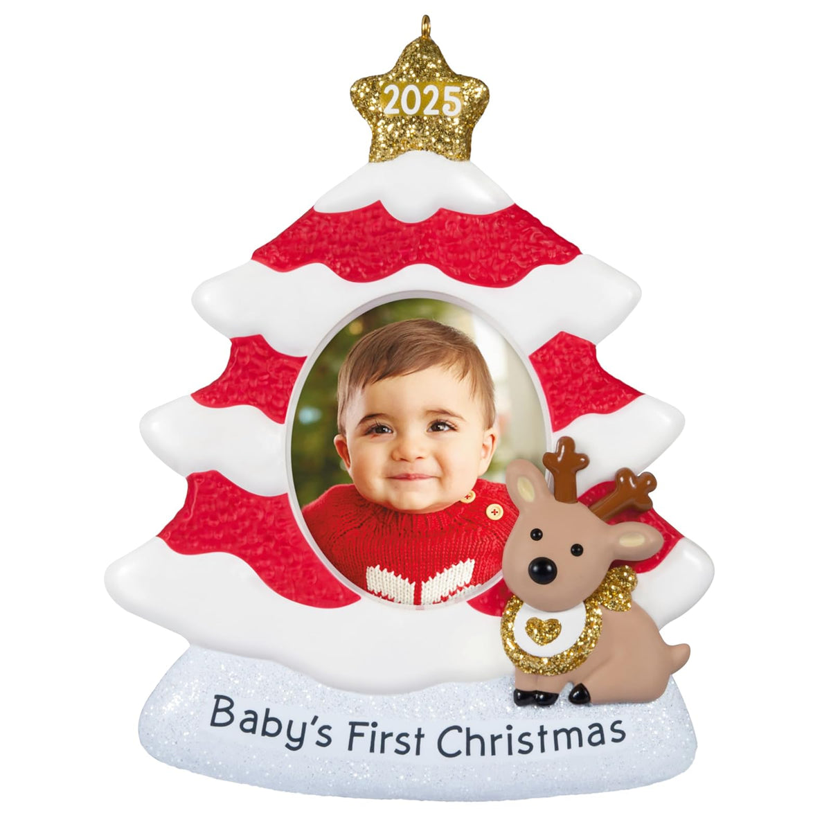 Hallmark - Adorno de Navidad 2025, Marco de Fotos para árbol de Navidad Rojo y Blanco del bebé 2025