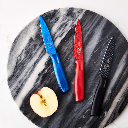 Mercer Culinary M33914 Non Stick Paring Knives with ABS Sheaths, Multicolor, 4"