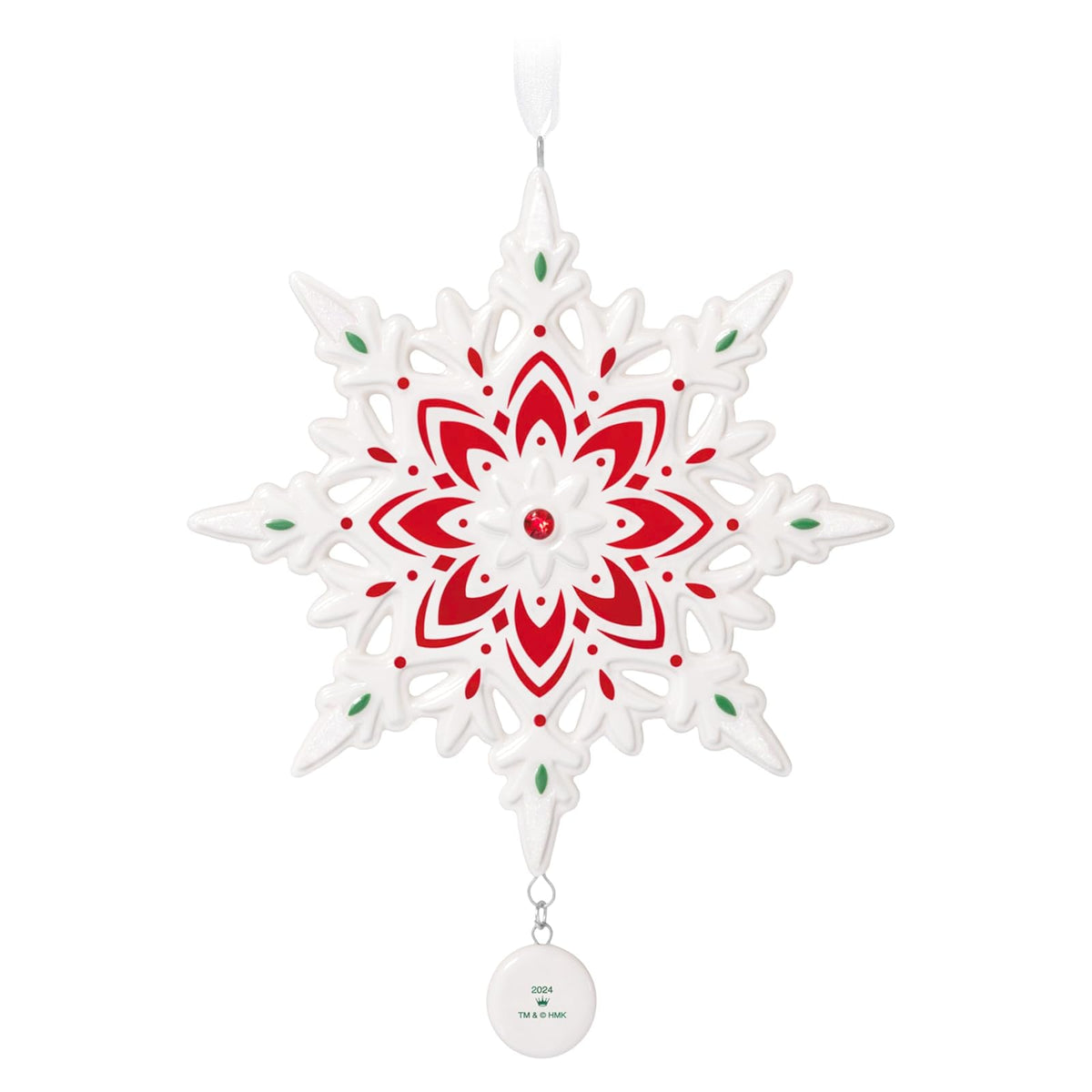 Hallmark - Adorno navideño de Recuerdo 2024, Copo de Nieve 2024, Porcelana, Copo de Nieve