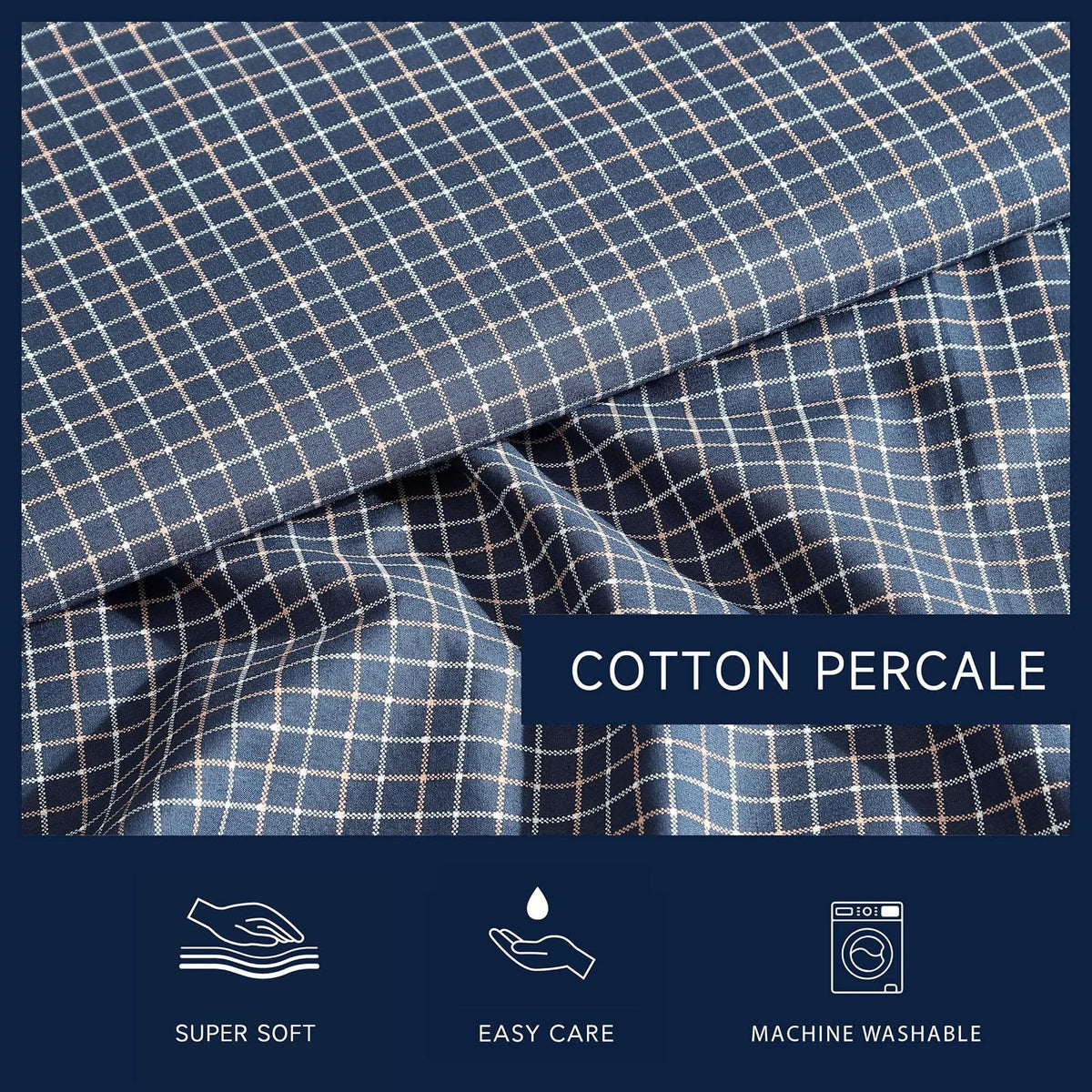 Nautica - Juego de sábanas matrimoniales, algodón de Alta Calidad, decoración del hogar a Cuadros, Certificado Oeko-Tex (Reece Plaid Navy, Full)