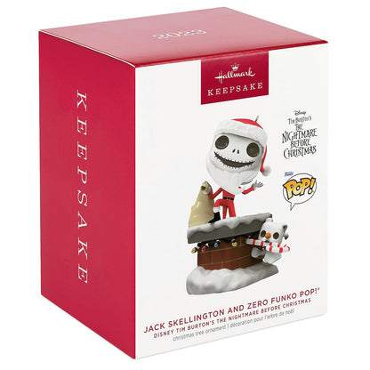 Hallmark - Adorno navideño de Recuerdo 2023, Disney Tim Burton's The Nightmare Before Christmas Jack Skellington y Zero Funko Pop!, Regalos para fanáticos de Disney
