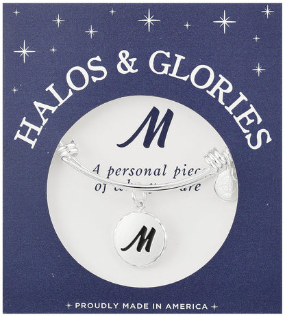Halos & Glories, Initial M Shiny Silver Bangle Bracelet