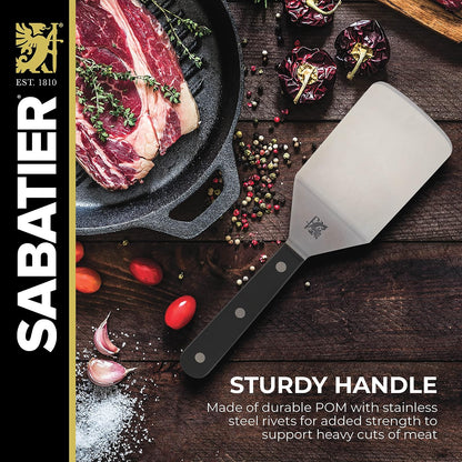 SABATIER - Espátula de acero inoxidable de 9.625 pulgadas para hierro fundido, plancha y parrilla, utensilios de cocina de grado profesional