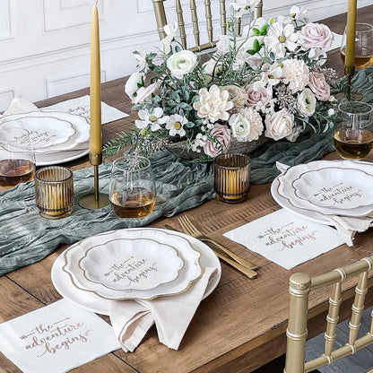 Kate Aspen The Adventure Begins 72 Piece Classic & Elegant Paper Party Tableware Set (24 Guests), Party Supplies, Wedding Decor for Bridal Showers, Engagements and Receptions