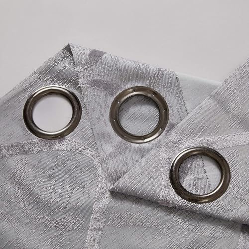 HLC.ME Cortina de aislamiento térmico, enrejado flocado, 100 % de oscurecimiento completo, con ojales, ahorro de energía e insonorización, ideal para sala y recámara, juego de 2, Moderno, Gris claro, 50 W x 96 L, 1