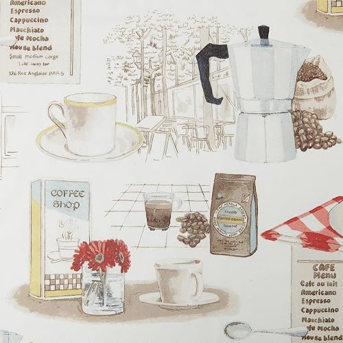 No. 918 Brew Coffee Shop - Juego de Cenefa y Niveles de Cortina de Cocina Semitransparente, 54 x 24 Pulgadas, Color Blanco