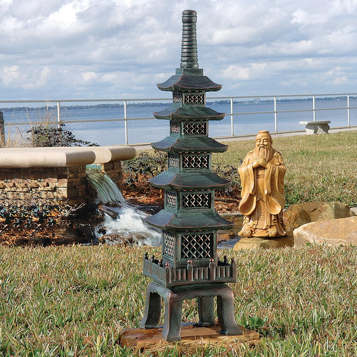 Design Toscano The Nara Temple Pagoda Asian Decor Garden Statue, Large 28 Inch, Polyresin, Verdigris Green Bronze
