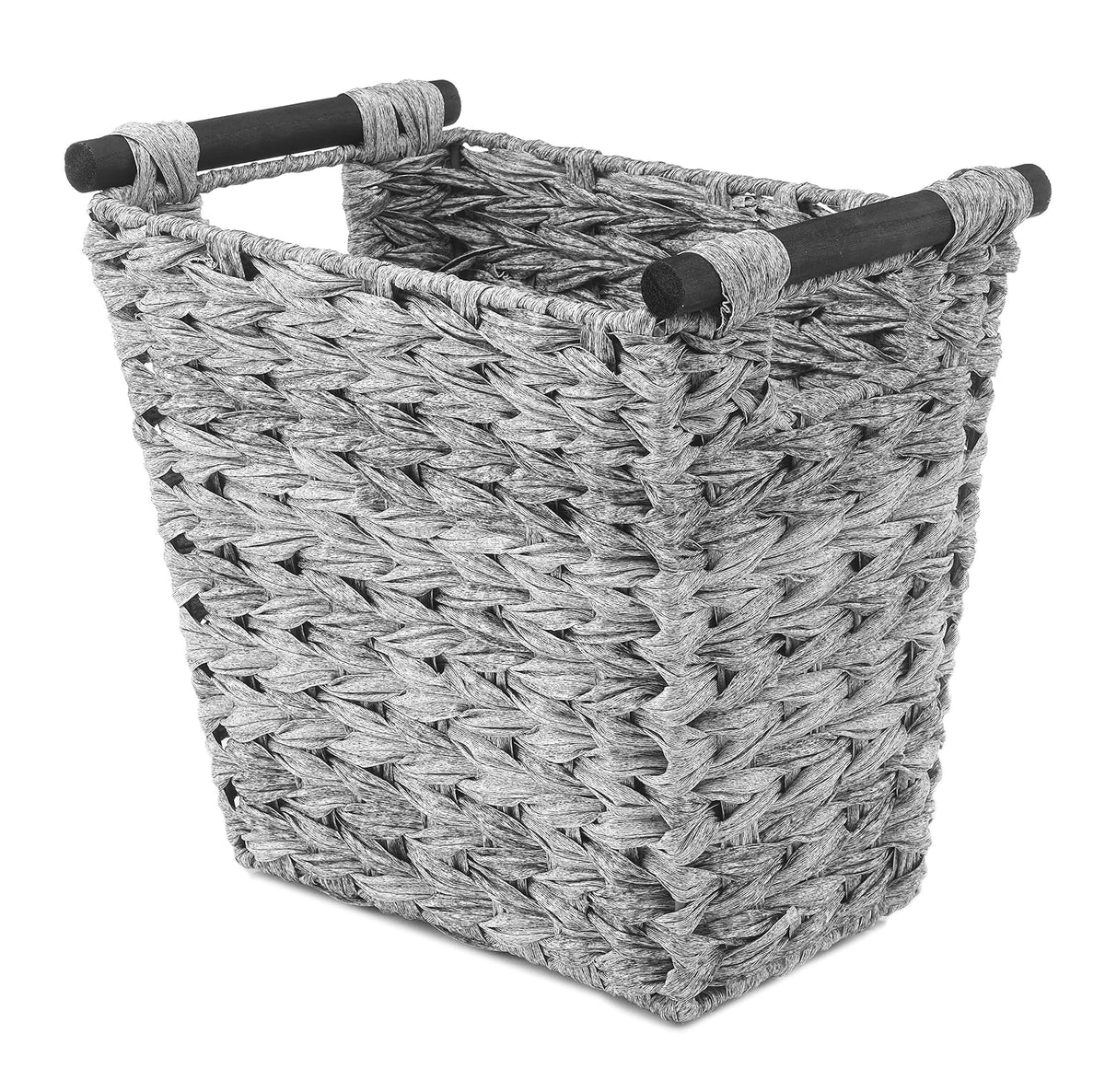 Whitmor Split Rattique - Cesta de basura con asas de madera, color gris lavado
