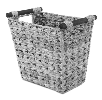 Whitmor Split Rattique - Cesta de basura con asas de madera, color gris lavado