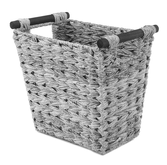 Whitmor Split Rattique - Cesta de basura con asas de madera, color gris lavado