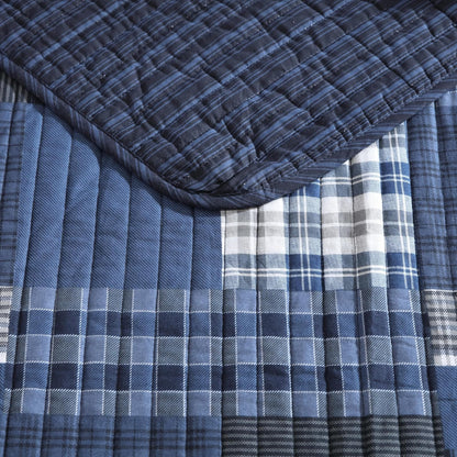 Eddie Bauer Eastmont 3 Piece Cotton Reversible Quilt Set, Twin, Blue