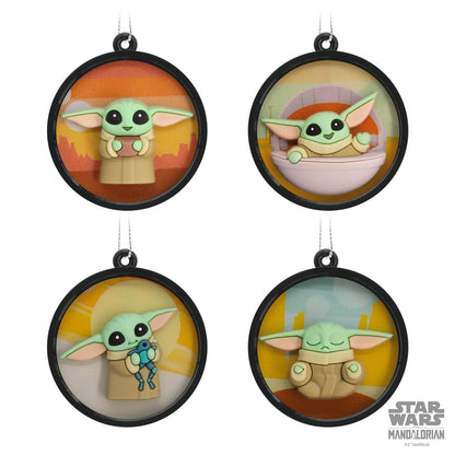 Hallmark Star Wars: The Mandalorian Grogu Scenes Mini Adornos de Navidad, irrompibles, Juego de 4