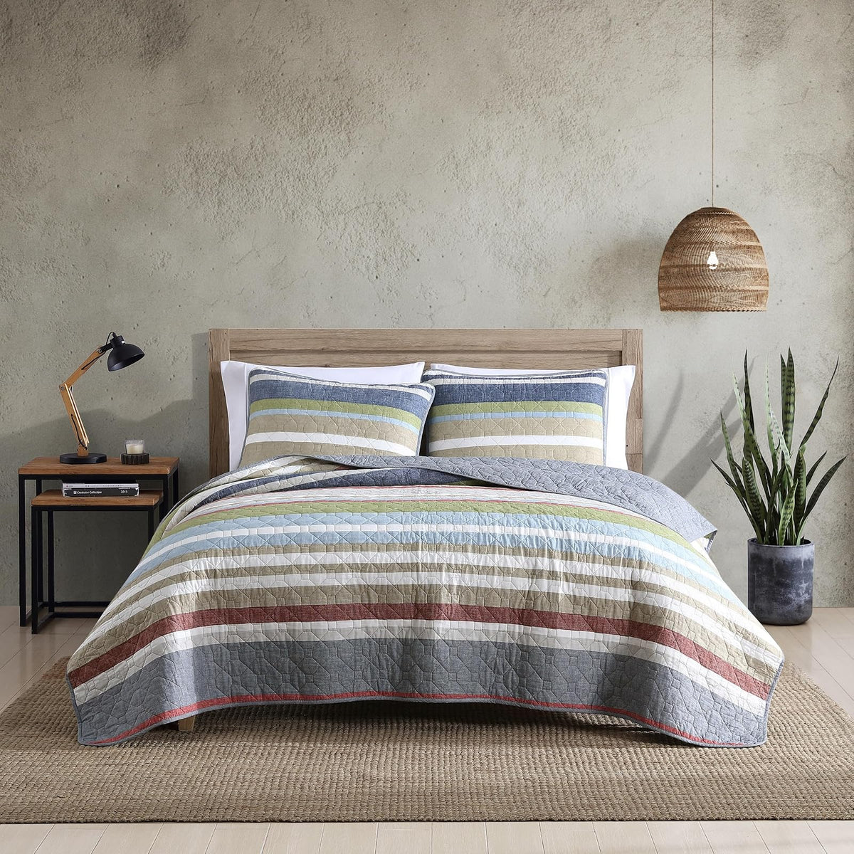 Eddie Bauer - Juego de edredón Reversible de algodón con Fundas a Juego, decoración Ligera del hogar para Todas Las Estaciones (Escalera de salmón Multi, King)