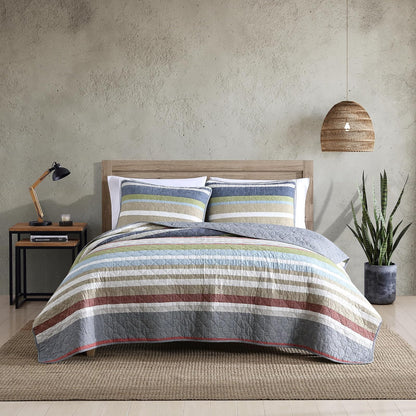 Eddie Bauer - Juego de edredón Reversible de algodón con Fundas a Juego, decoración Ligera del hogar para Todas Las Estaciones (Escalera de salmón Multi, King)