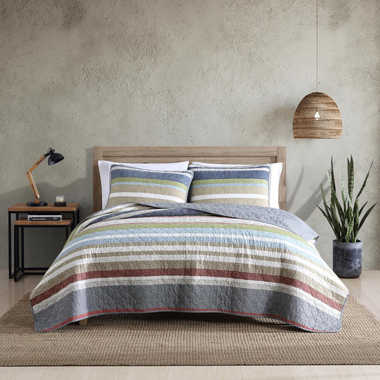 Eddie Bauer - Juego de edredón Reversible de algodón con Fundas a Juego, decoración Ligera del hogar para Todas Las Estaciones (Escalera de salmón Multi, King)