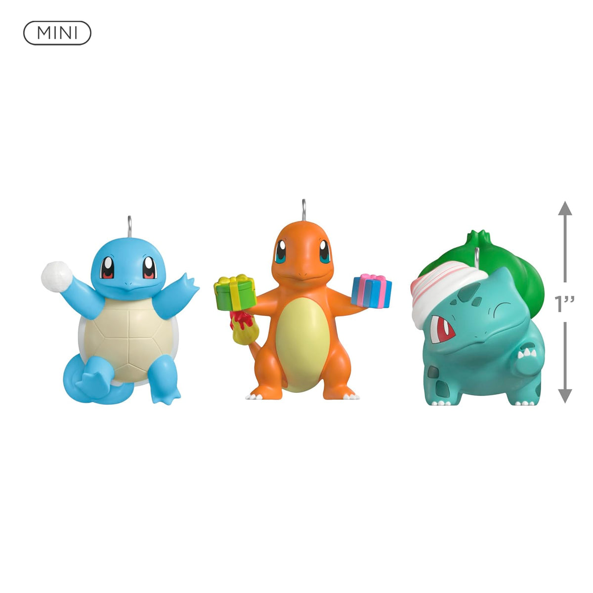Hallmark Keepsake - Mini Adornos de Navidad 2025, Pokémon Squirtle, Charmander, Bulbasaur, Juego de 3, Regalos para Gamers
