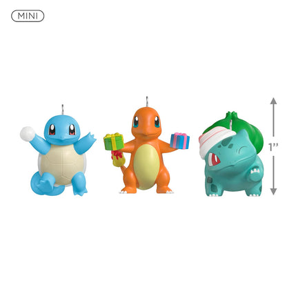Hallmark Keepsake - Mini Adornos de Navidad 2025, Pokémon Squirtle, Charmander, Bulbasaur, Juego de 3, Regalos para Gamers