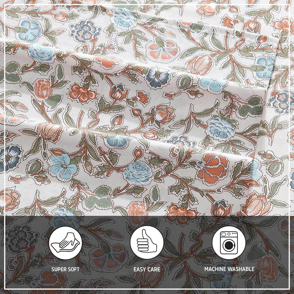 Wrangler - Juego de sábanas de Cama Queen, Sedoso y Ligero, sábanas de Cama Floral, Inspirado en la Piedra Amarilla, Esenciales para recámara (Beige Floral hacia el Oeste, Queen)