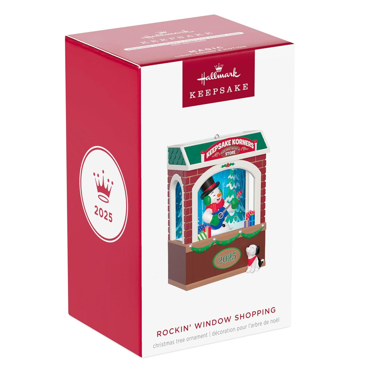 Hallmark - Adorno navideño de Recuerdo 2025, Rockin' Window Shopping 2025 Musical con luz y Movimiento, Regalos de coleccionista de muñeco de Nieve