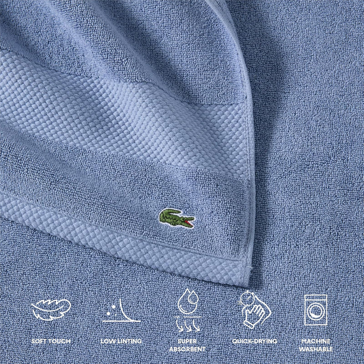 Lacoste Heritage Supima - Toalla de Mano de algodón, Tela Vaquera Ligera, 16 x 30 Pulgadas