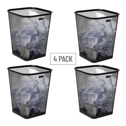 Mind Reader Mesh Trash Can, Waste Paper Basket, Square, Office, Metal Mesh, 9.75" L x 9.75" W x 12.25" H, Set of 4, Black