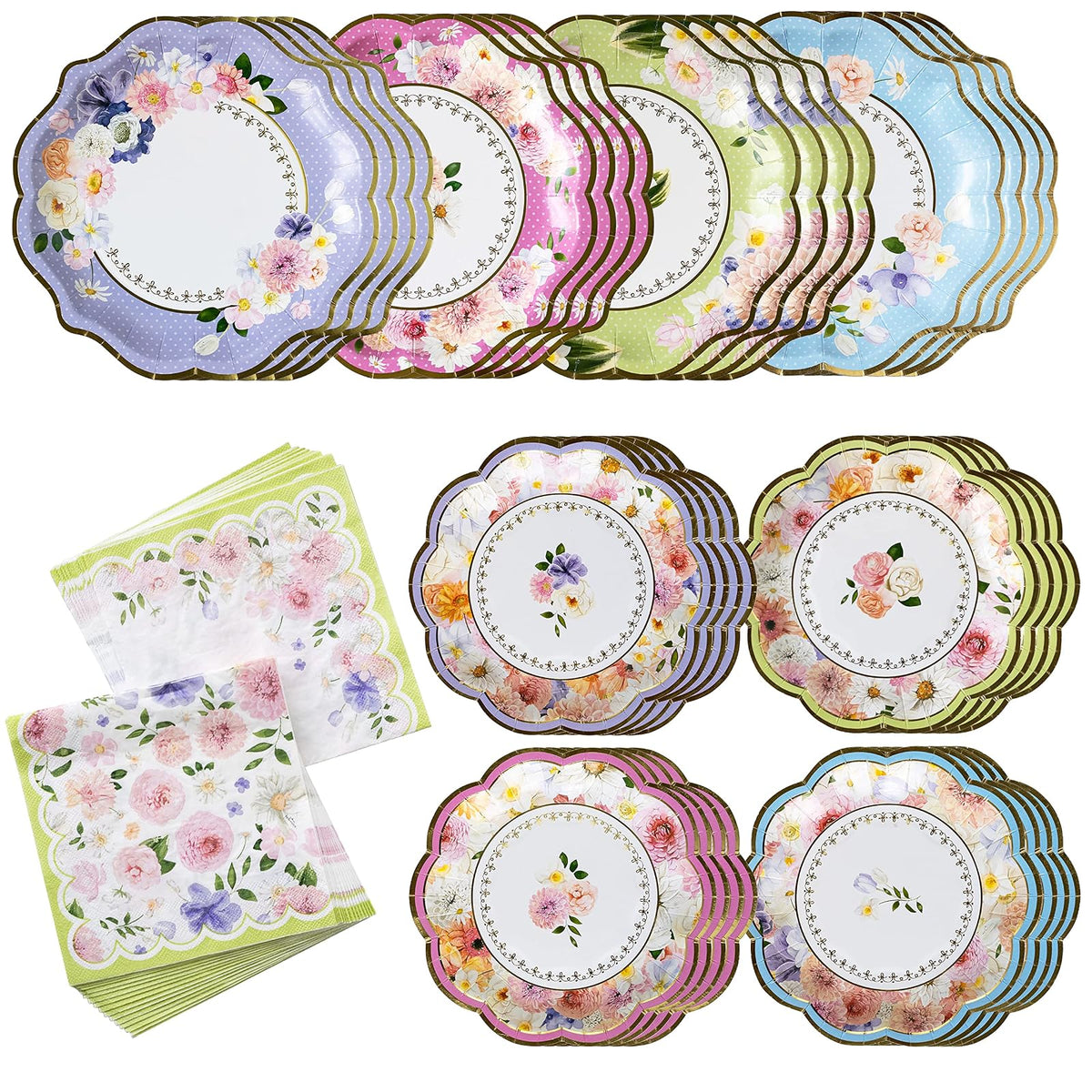 Kate Aspen - Juego de vajilla para decoración de fiesta de té (62 unidades, 16 invitados), coloridos suministros de fiesta en colores pastel para despedidas de soltera, baby shower, fiesta en el jardín, cumpleaños
