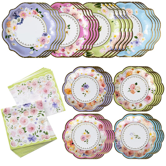 Kate Aspen - Juego de vajilla para decoración de fiesta de té (62 unidades, 16 invitados), coloridos suministros de fiesta en colores pastel para despedidas de soltera, baby shower, fiesta en el jardín, cumpleaños