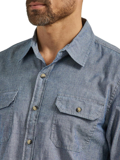 Wrangler Authentics Camisa Tejida clásica de Manga Larga Camisa Abotonada para Hombre