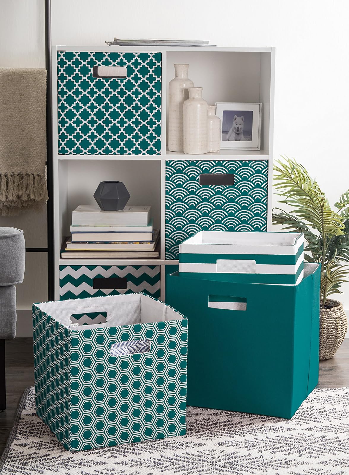 DII Cubo reticulado de poliéster, Lattice Teal, 13" Large Cube, 1, 1