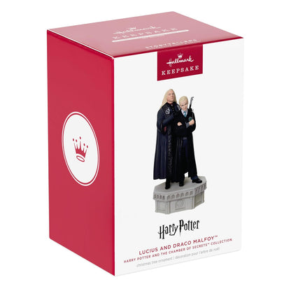 Hallmark - Adorno navideño de Recuerdo 2025, Harry Potter y la colección de la Cámara de los Secretos Lucius y Draco Malfoy con luz y Sonido, Regalos para los Fans de Harry Potter