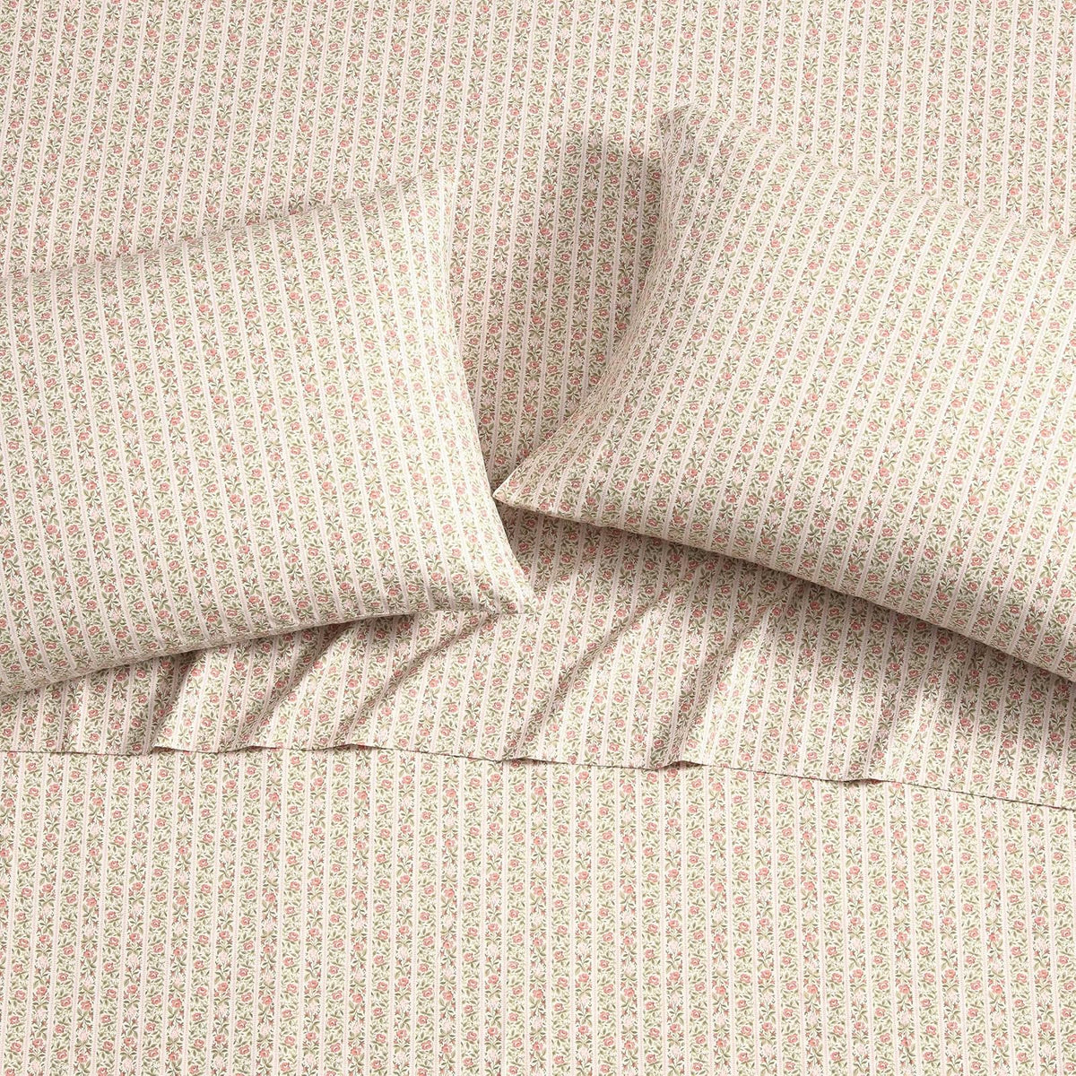 Laura Ashley Juego De Sabanas De Percal 200 Hilos | Tamaño Queen, Rosa A Rayas Marta, Certificado Oeko-Tex, Incluye Sabana Encimera Y Bajera, Con Fundas De Almohada
