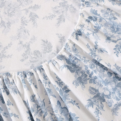 Laura Ashley - Juego de sábanas matrimoniales, Ropa de Cama de Franela de algodón, Cepillado para Mayor suavidad y Comodidad (Azul Vanessa, matrimonial)