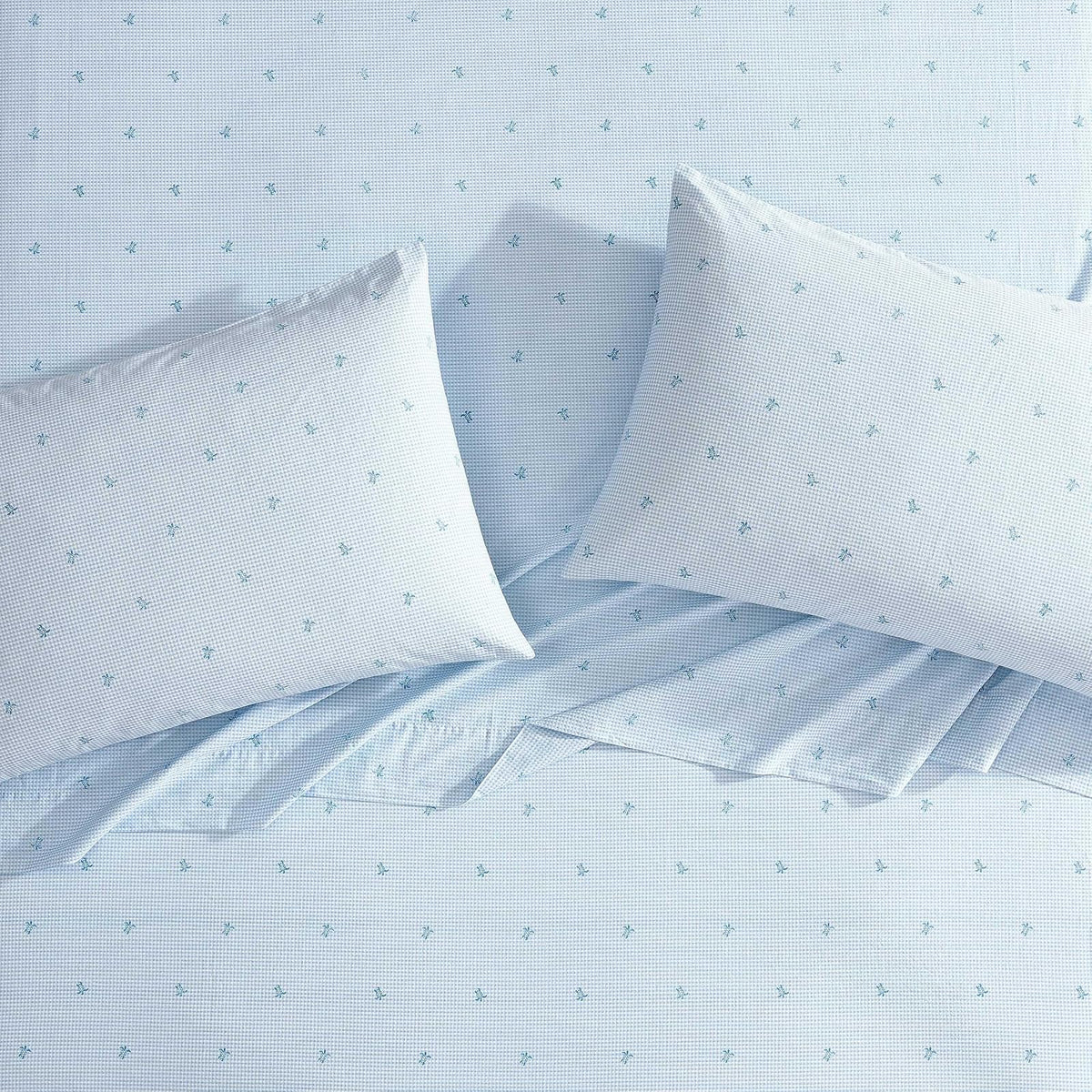 Laura Ashley - Juego de sábanas matrimoniales, algodón percal, Ligero y Transpirable para decoración del hogar (Azul [Turtle Gingham Blue], matrimonial)