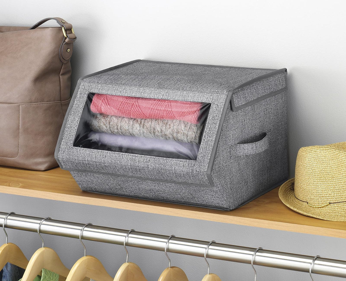 Whitmor - Caja de Almacenamiento apilable con Ventanas, Gris Sombreado, 1