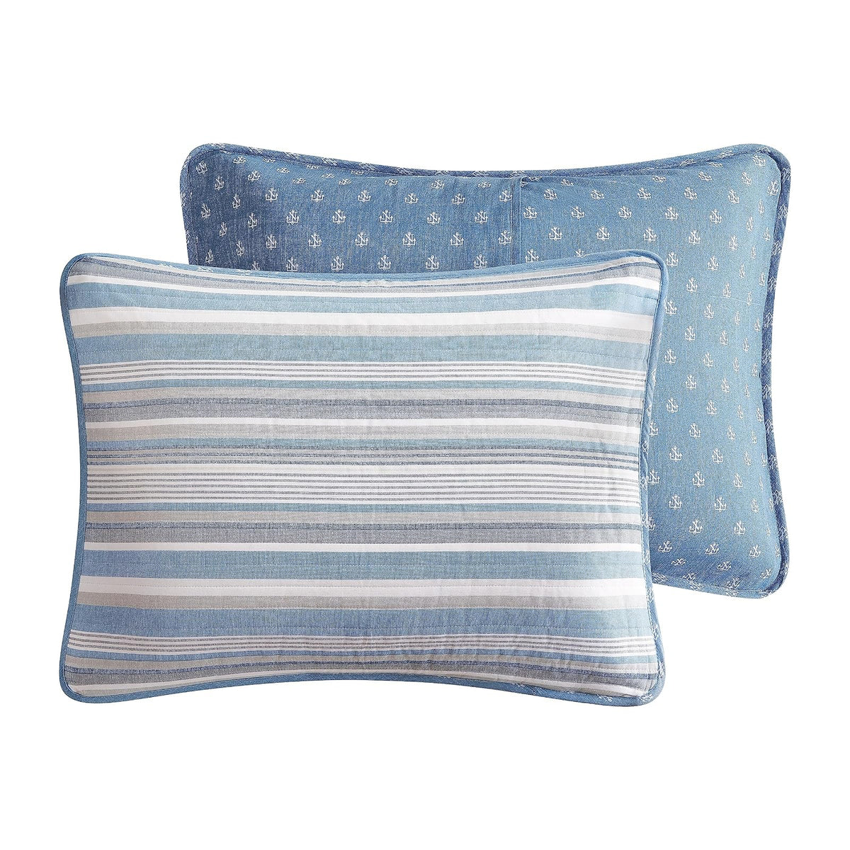 Nautica - Juego de edredón para Todas Las Estaciones de algodón con Funda a Juego, Ligero y Reversible, King, Color Gris Jettison/Azul y Blanco