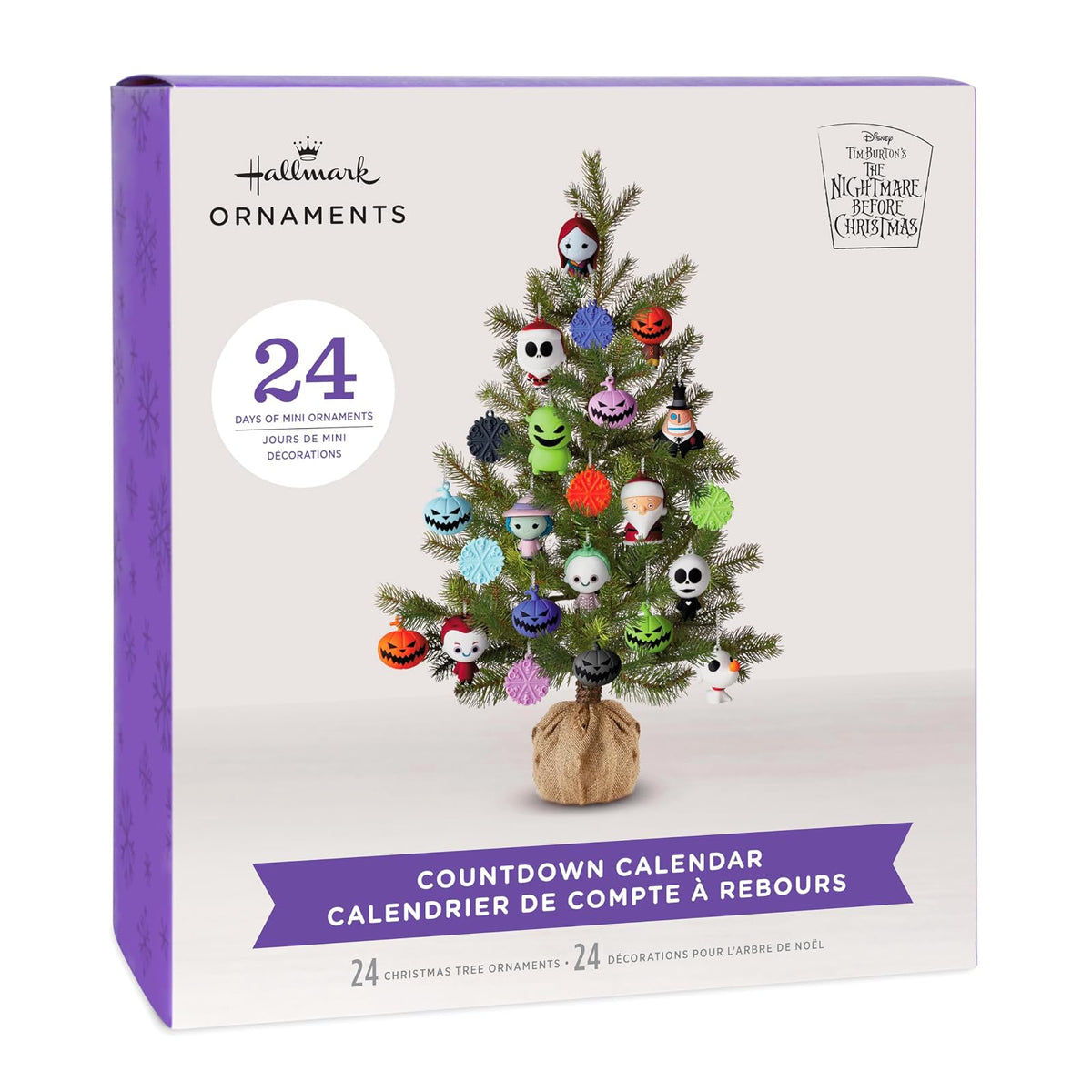 Hallmark Disney Tim Burton's The Nightmare Before Christmas - Caja de calendario de cuenta regresiva con 24 mini adornos, regalos para fanáticos de Disney
