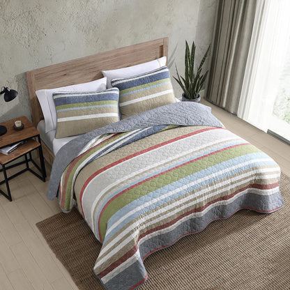 Eddie Bauer - Juego de edredón Reversible de algodón con Fundas a Juego, decoración Ligera del hogar para Todas Las Estaciones (Escalera de salmón Multi, King)