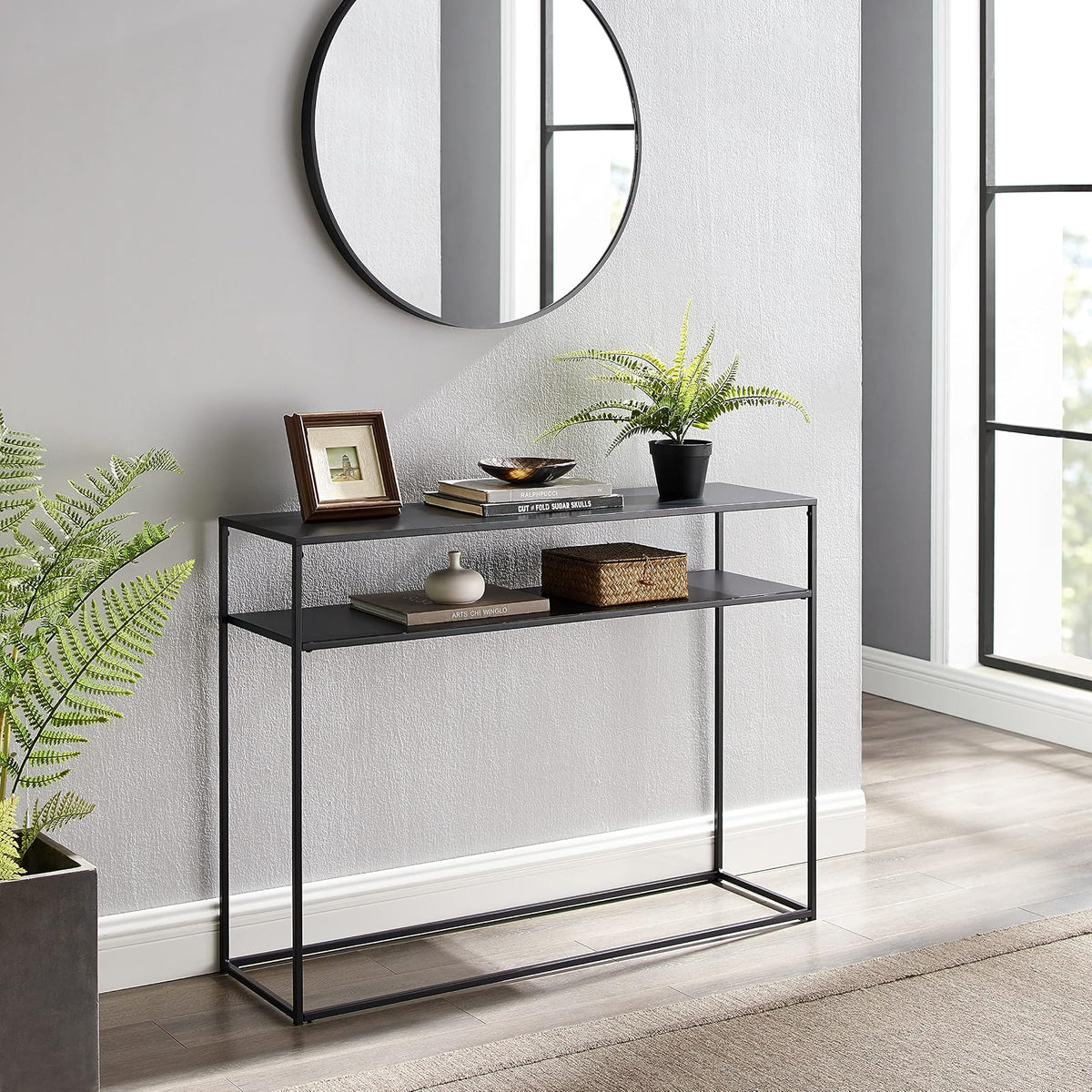 Crosley Furniture Braxton - Mesa Consola con Estante de Almacenamiento para Pasillo, Entrada o Sala de Estar, Color Negro Mate