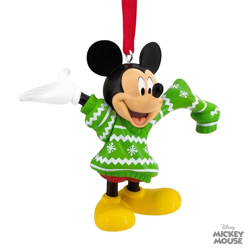 Hallmark Disney Mickey Mouse en suéter de Navidad Adorno de Navidad, Regalos para fanáticos de Disney
