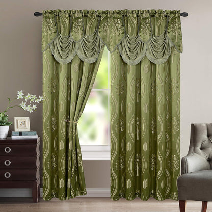 Elegant Comfort Aurora Cortinas Aspecto Jacquard con Cenefa Adjunta - Salvia