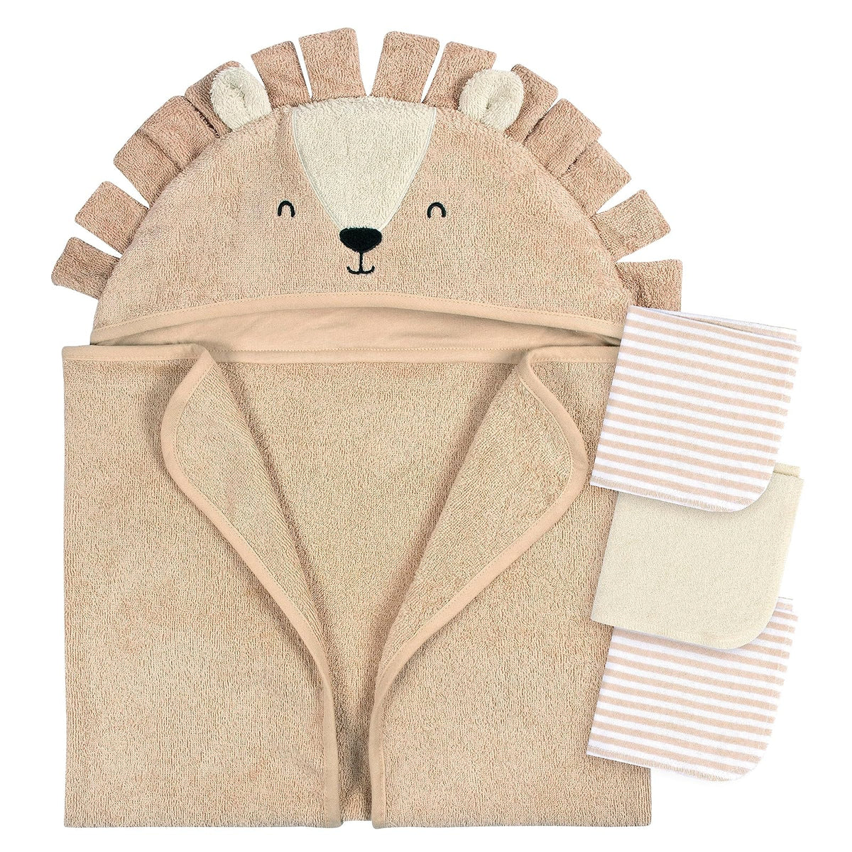 Gerber Baby Toalla con Capucha Cebra + 3 Paños, Talla Única - Una talla - marrón león