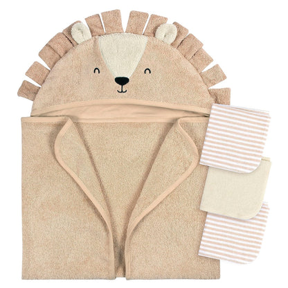 Gerber Baby Toalla con Capucha Cebra + 3 Paños, Talla Única - Una talla - marrón león