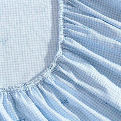Laura Ashley - Juego de sábanas matrimoniales, algodón percal, Ligero y Transpirable para decoración del hogar (Azul [Turtle Gingham Blue], matrimonial)